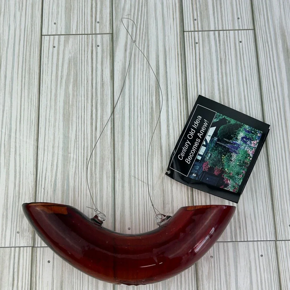 Handmade Red Glass Hummingbird Bird Feeder Original Unique Shape Round Tube
